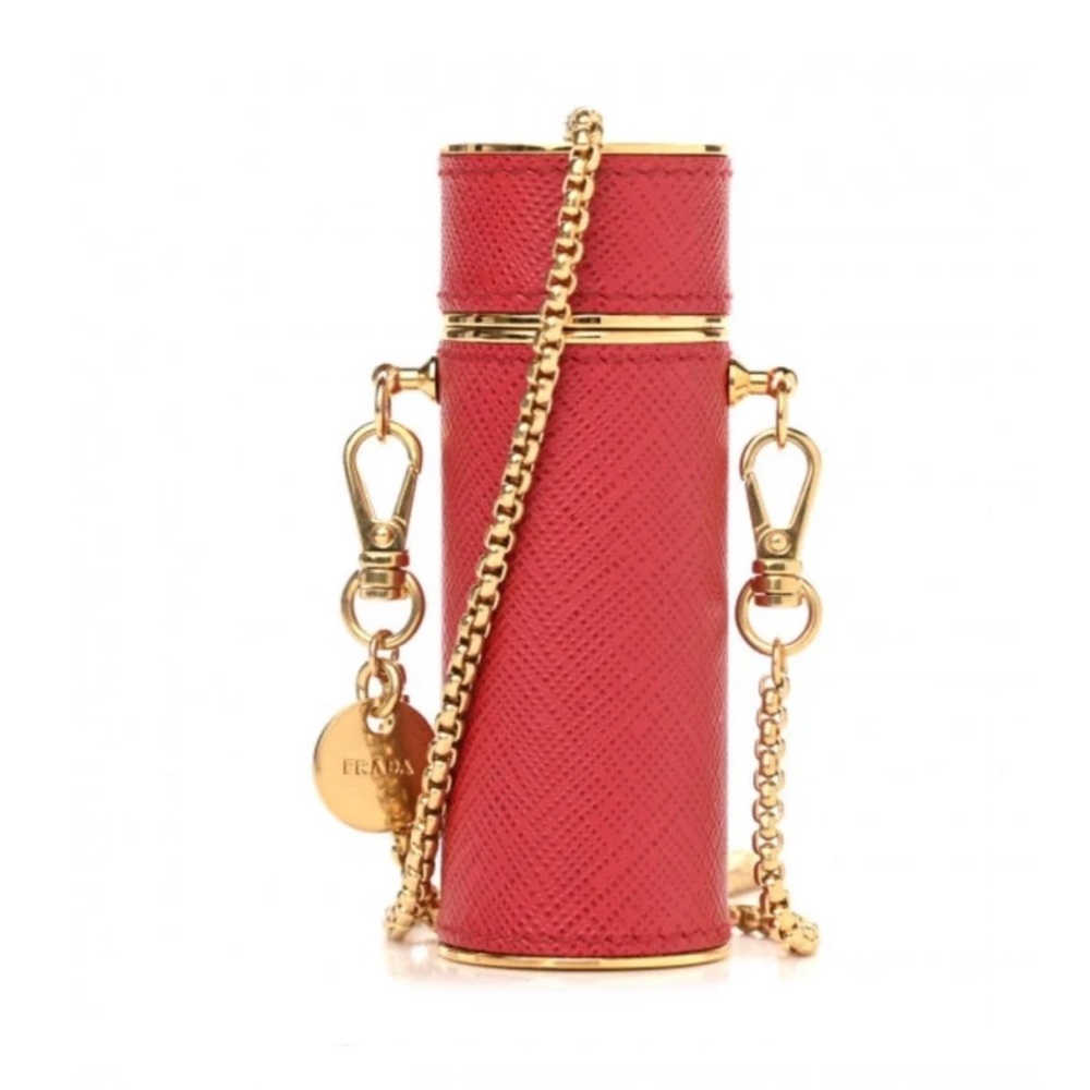 Prada Red and Gold Chain Lipstick Holder / crossbody necklace